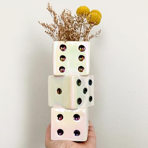 BOOXMIMI Vasen Deko Keramik Weiße Skandinavische Moderne Blumenvase für Pampasgras Beige Matt Ästhetisches Design Würfelelemente Ideal für Wohnzimmer und Schlafzimmer Dekoration