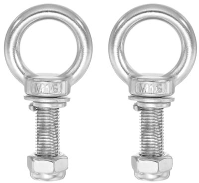 PATIKIL Ringschraube, M16x50 304 Edelstahl ösenschraube Gewinde mit Sechskantschraube Mutter Dichtung Unterlegscheibe zum Aufhängen und Sichern von Ketten Drahtseilen, 2 Sets