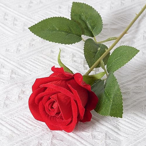 Anevous 1 Stück Rosen Künstliche Blumen mit Stielen, Seide Künstliche Rose Blumen, Realistische Dekorative Blumen Gefälschte Rose Blumen für Hochzeits Party Zuhause Deko, Brautstrauß,Rot