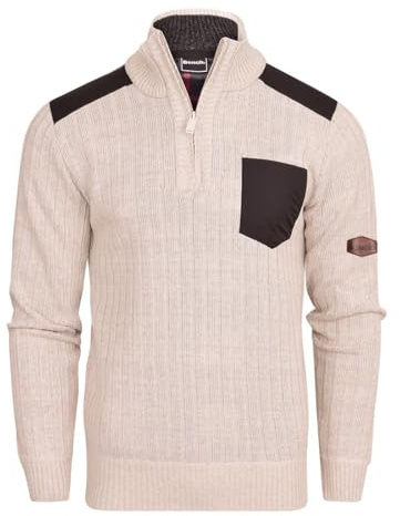 Bench Mens 1/4 Zip Jumper Fleece Lined Warm Winter Pullover Funnel Neck Premium Quarter Zip Sweater Knitwear Ecru Marl M