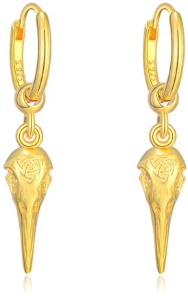 Wikinger Ohrringe 925 Sterling Silber Raven Huggie Ohrringe Totenkopf Ohrring Vergoldet Nordische Wikinger Runen Schmuck Geschenke, Sterling Silber