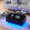 CLIPOP Lift Top Coffee Table with Charger Station, High Gloss Wooden Tea Table with Hidden Compartment and Open Storage Shelf, Modern Sofa Side Table for Living Room Center (Black with led)