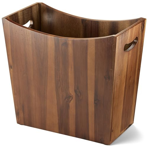 Tidita Rechteckiger Abfalleimer aus Akazienholz mit Griffen, kleiner Mülleimer für Badezimmer, brauner Mülleimer für Spa, Badezimmer, dekorativ, Küchentheke, Wohnzimmer (Walnuss)