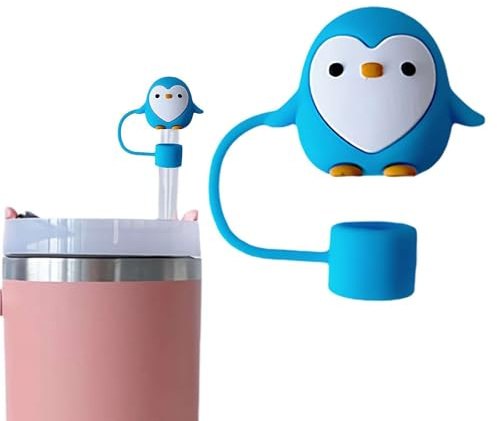 HFLWYWD Cute Penguin Straw Toppers for Stanley Cup,10mm Silicone Straw Covers Cap for Stanley Cup Accessories,Cute Straw Topper Drinking Straw Covers Cap for 30&40 Oz Tumbles Cups Accessories (Blue)