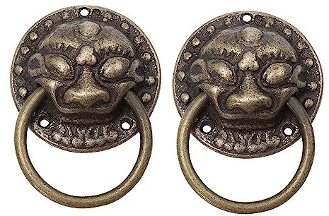Angoily 2 Stücke Chinesische Stil Tiger Kopf Türgriff Vintage Kupfer Tür Pull Ring Retro Knopf