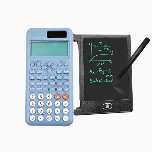 Portable Engineering Scientific Calculator Compatible with FC-991ES Plus 2nd Edition with 4.4 Inch LCD Erasable Writing Tablet, Professional Portable Calculator Notepad for School, Office (Blue)