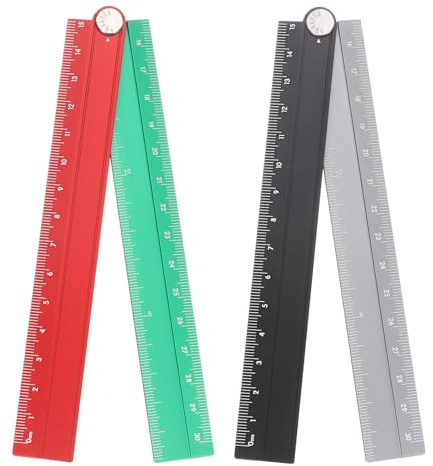 sourcing map 2pcs Folding Straight Ruler 30cm Metric Aluminum Alloy Protractor Foldable Angle Ruler Geometric Measuring Tool with Angle Line for Architects Artist Office, Black Silver/Red Green