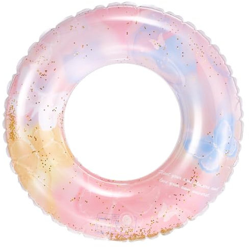 Schwimming Ring Erwachsene, Transparenter Pailletten Floating Ring, Aufblasbare Schwimmreifen 90cm, Schwimmring Röhre Für Sommerpool Party, Geeignet für Erwachsene und Kinder (Rosé Gold)