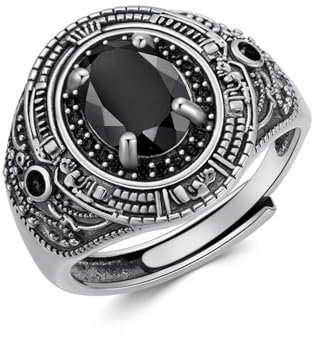 925 Sterling Silber Oval Cut Black Onyx Ring für Männer Antike Art Signet Verlobungsring für ihn Einstellbare