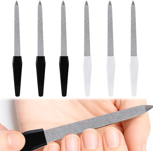 Huybaa 6 Pièces Limes a Ongles Professionnelle en Métal, Lime à Ongles Double Face avec Poignée Antidérapante pour Manucure à La Maison et Salon (3 Noir + 3 Blanc)