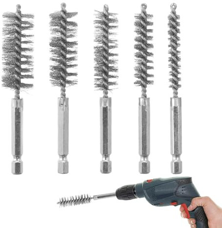 5Pcs Drill Wire Brush Set Stainless Steel Wire Brush Drill Attachment 8/11/15/18/22 mm Diameter Wire Brush for Drill Deburring Polishing Pipe Cleaning 1/4 Inch Hex Shank Handle Bore Drill Brushes
