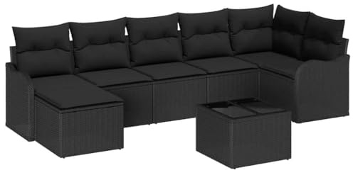vidaXL 8-teiliges Garten-Sofa-Set mit Kissen in Schwarz aus Poly Rattan – Bequemes, modernes Balkonmöbel mit abnehmbaren Bezügen und verstellbaren Füßen. Wetterfestes, ideales Sitzmodul für den Patio.