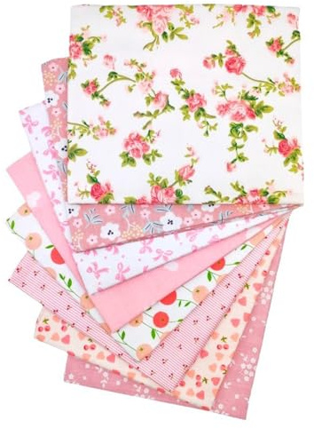 EXGOING Cotton Fat Quarters Fabric Bundles, 8PCS, Pink#2, 50x50cm | High-Density Material, For Sewing, Quilting & Patchwork, For DIY, Animal, Floral, Polka Dot, Check Patterns