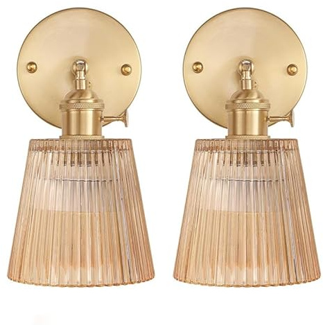 DLGLOLIN Lot de 2 Applique Murale en Ambre Verre Intérieure, Lampes Murales avec Interrupteur Moderne E27, Éclairage Mural Réglables pour Salle de Bain Salon Chambre Cuisine
