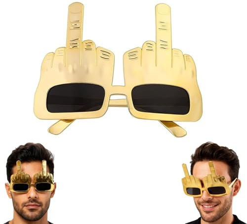 Elektroplattierte Mittelfinger Brille für Erwachsene – Lustige Brille als Party- & Selfie-Requisite, Kreative Spaßbrille für Karneval, Halloween & Festivals