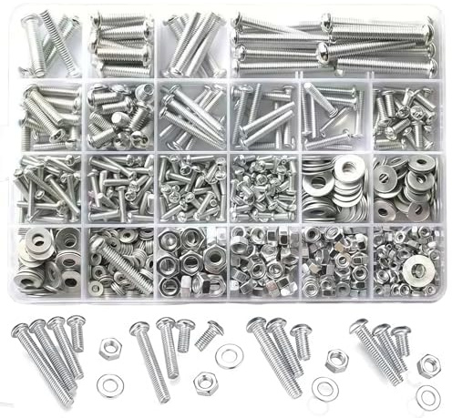Metrisk skruvsortiment (1 080 stycken) – M3/M4/M5/M6 maskinskruvar, muttrar, bultar och platta brickor set