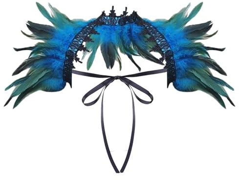 Generisch Feder Spitze Federschal Pfau Kostüm Damen Vintage Gothic Federboa Kostüm Karneval Schal Kragen Feder Schal Umhänge Schulterumhang Cape für Foto Requisite Cosplay Party Kleidung