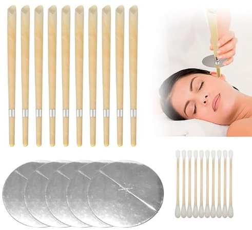 10 Pcs Natural Beeswax Ear Candles Kit - Relaxing Hopi Ear Candles for Blocked Ears - Traditional Wellness Ear Cleaning Set with 5 Protective Disks & 10 Cotton Swabs - Professional Home Spa Care