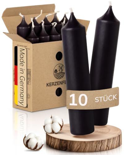 Kerzenfeld® Kurze Stabkerzen Schwarz, 2-fach getaucht, 10cm x 2,2cm | Made in Germany, Bunte Kleine Kerzen - Ohne Tropfen & Rußen - RAL-Zertifizierte Tafelkerzen, Tischdeko für Zuhause oder Event