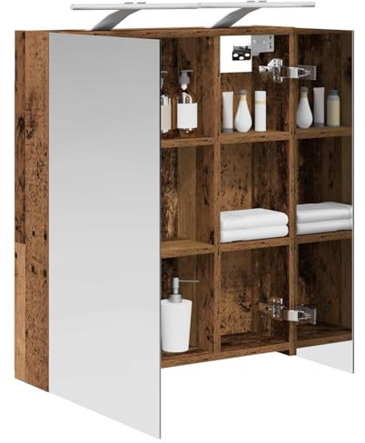 vidaXL Badezimmerspiegelschrank mit Regal Altholz 60 x 14,5 x 70 cm, Badezimmermöbel, moderner, rechteckiger Aufbewahrungsschrank, Wandspiegel, verstellbare Regale, praktisch