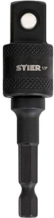 STIER Bit Adapter, 1/2 Zoll Antrieb, Vierkant hohl, Aufnahme von Steckschlüssel-Einsätzen, Stecknüsse, Schnellverschluss-System für Bohrmaschinen und Schrauber geeignet, Stecknuss Adapter