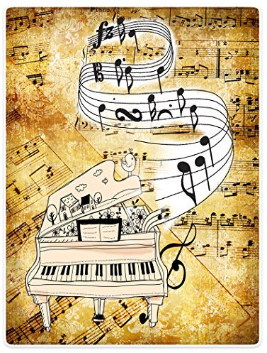 Dick Decke Weich Wärme Gemütlich Flanell-Fleece Sofadecke Deckeldecke Retro Musik Gitarre Noten Klavier 150 x 200 cm