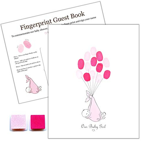 Pink Bee Parties, Baby Shower Fingerprint Tree, Pretty Alternative to a Guest Book (Pink)