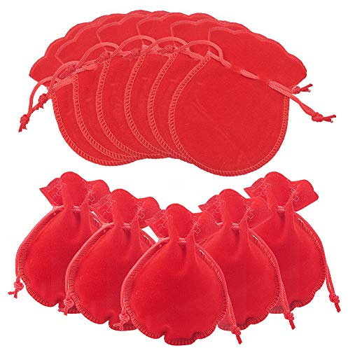NBEADS 200 Stück Kleine Kordelzug Schmuck Samtbeutel, 9x7 cm Kalebasse Form Rot Schmuckbeutel Süßigkeiten Geschenktüten Kordelzug Taschen für Weihnachten Hochzeit Geschenke Verpackung