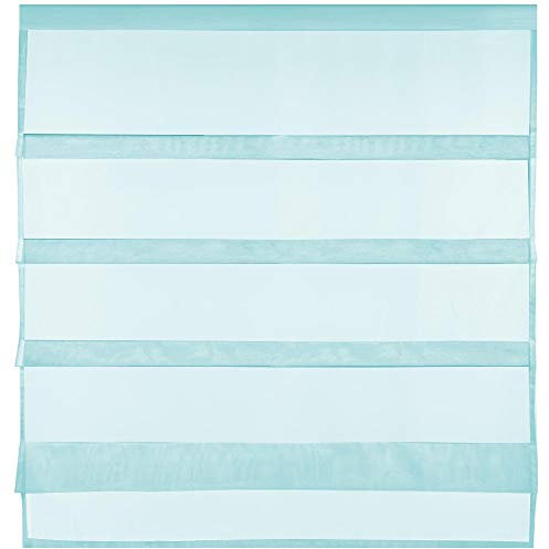 Transparente Bistrogardine Raffoptik mit Stangendurchzug in Voile, schlicht und modern in vielen erhältlich (100 x 110 cm/türkis - Aqua)