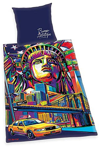 Moreno Bettwäsche Satin glatt New York Taxi Freiheitsstatue bunt by P.D 155 x 220 Geschenk NEU Wow - All-In-One-Outlet-24 -