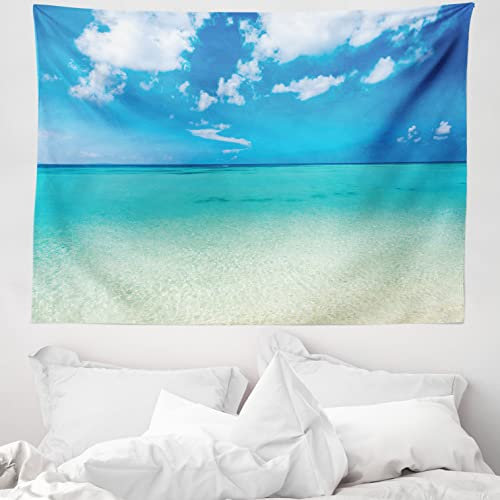 ABAKUHAUS Sommer Wandteppich, Ozean Dreamy Sea Beach aus Weiches Mikrofaser Stoff Waschbar ohne Verblassen Digitaldruck, 150 x 110 cm, Türkis Blau
