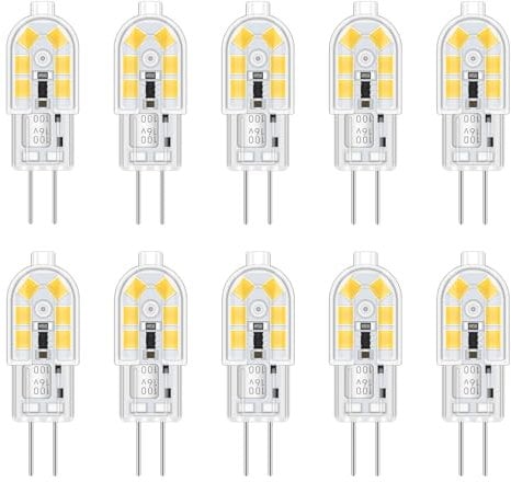 Akynite Leuchtmittel G4 2W LED 12V Kaltweiß 6000K, 200lm, Ersatz Halogenstrahler G4 10W 20W, nicht dimmbar, Stiftsockellampe LED 12V AC DC für Dunstabzugshaube, 10er-set