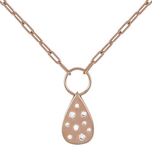 Northern Lights, Drop Pendant Necklace, Sterling Silver, Cubic Zirconia, Chain, Rose Gold, Paper clip Chain, Rain Drop, Teardrop, Paper Clip Necklace