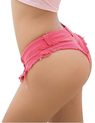Cheeky Folie Short Sexy Femme Mini Shortie Jeans Taille Basse Plage Ete, Rose Taille L, Ref SJ6-5