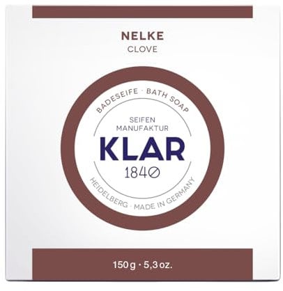 Klar Seifen Badeseife Nelke 150g, Cosmos zertifiziert, palmölfrei, geeignet für normale Haut, mit würzigem Duft, Seife 11016