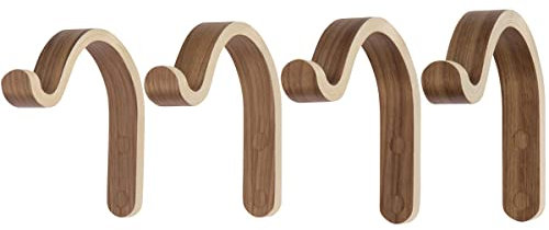 waveply Holz-Pflanzenaufhänger für den Innenbereich, 4 Stück, gebogene Sperrholz, Wandhaken für hängende Pflanzkörbe (Walnuss)
