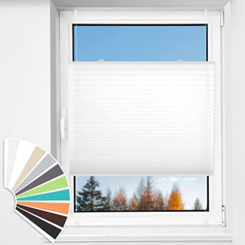HOMEDEMO Plissee Klemmfix ohne Bohren Jalousien, Weiß, 110x110cm(BxH), Plisseerollo Fensterrollo mit Klemmträger, Faltrollo Klemmrollo Sicht-und Sonnenschutz Rollos für Fenster & Tür