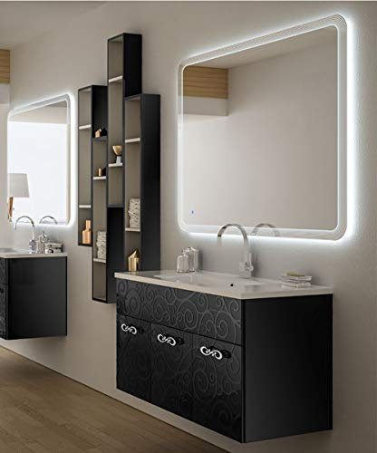 Hängeschrank Floreale Miami Schwarz, 100 cm, Glaswaschbecken und Hängeschränke