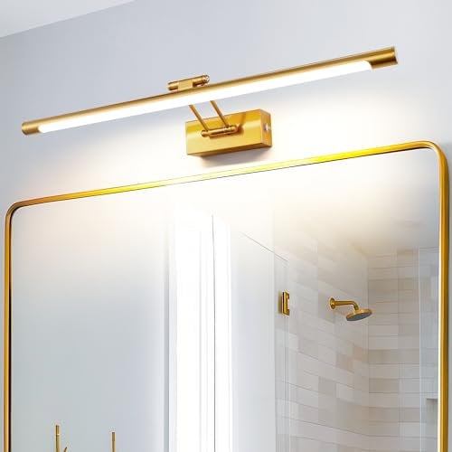 MantoLite Dimmbare Bilder Licht 12W,Messing Badezimmerspiegel LED Wandleuchte Beleuchtung mit Schwenkbarem Lampenkopf für Schlafzimmer, 3000K Hotel Restaurant Nachttisch Leselampen (1320LM,60CM)