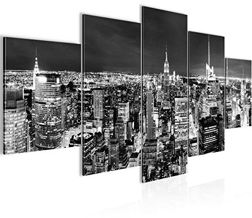 Runa Art - Bilder New York Skyline 200 x 100 cm 5 Teilig XXL Wanddekoration Design Schwarz Weiss 036251c