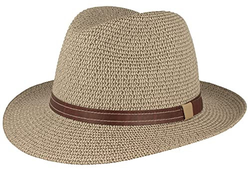 Breiter Chapeau de Paille Bogart Chapeau de Soleil d'été – 100% Paille Papier – Pliable Particulièrement Léger Flexible Doux pour la Peau et Confortable - Gris - Bracelet en Cuir synthétique - S