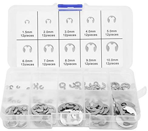 YWBL-WH 120 Stücke E-Clip-Sortimentsset Edelstahl-Unterlegscheiben-Kit Offener Sicherungsring Wellen-Sicherungsring-Verschluss M1.5-M10