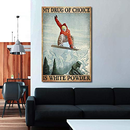 BCTS Metallschild Man In Red Snowboarden My Drug Of Choice Is White Powder, 20,3 x 30,5 cm