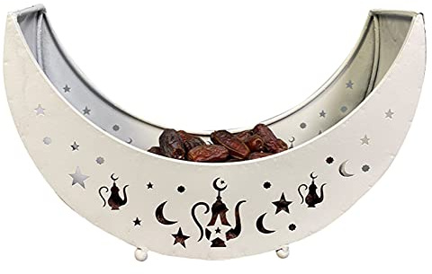 GEQIAN Eid Mubarak Mond-/Stern-Serviertablett Geschirr – Dessert-Frischhaltedose Ramadan Schmiedeeiserne Tablett für Heimdekoration