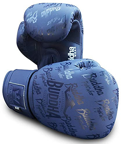 Buddha Fight Wear. Gants d'entraînement et de combat, édition spéciale, fabriqués à la main, boxe, Muay Thai, kick boxing et MMA Bleu marine mat, 300 ml
