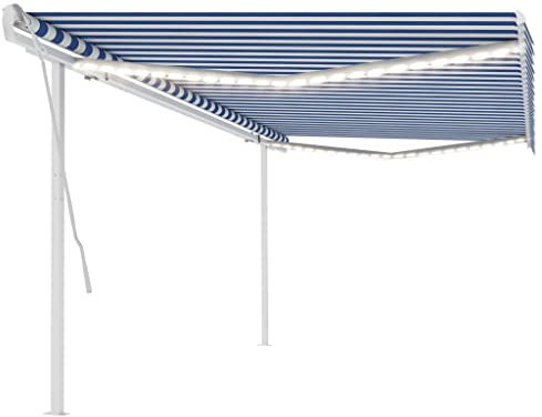 vidaXL Gelenkarmmarkise Einziehbar mit LED Markise Sonnenmarkise Balkonmarkise Sonnenschutz Sichtschutz Terrasse Garten 5x3,5m Blau Weiß