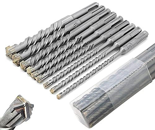 SDS Drill Bit Set, Wood Metal Drill Bit Set, 9PCS (5mm~16mm) Cross Drill Bits SDS-Plus Electric Hammer Impact Drill Bit for Drill Holes in Concrete, Ceramic Tile, Stone, Plastic