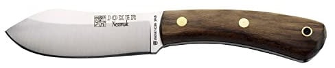 Joker Nessmuk CN136 Jagdmesser, Griff aus Nussbaumholz, 11 cm Sandvik 14C28N Klinge mit Flachschliff, mit brauner Lederscheide, Angeln, Jagen, Camping, Wandern und Fischen Werkzeug