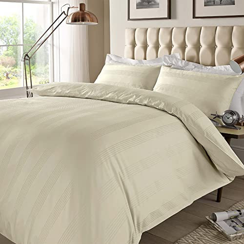 ED Luxury 400 Thread Count Duvet Cover Set | 100% Egyptian Cotton Soft & Comfortable Hotel Quality Satin Multi Stripe Bedding Set (Double, Cream)