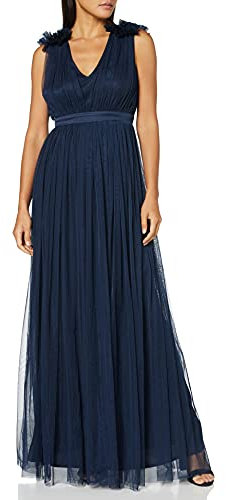 Maya Deluxe Damen Maya Deluxe Women's Maxi With Ruffle V Neck Sleeveless High Empire Waist Long Prom Guest Weddi Bridesmaid Dress, Navy, 48 EU